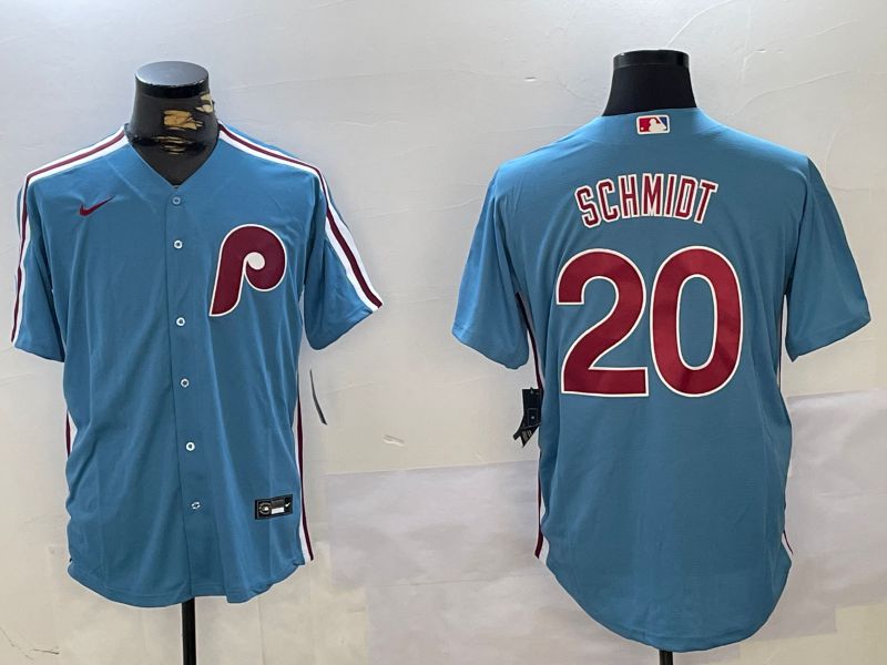 Men Philadelphia Phillies #20 Schmiot Blue Throwback Game 2024 Nike MLB Jersey style 2